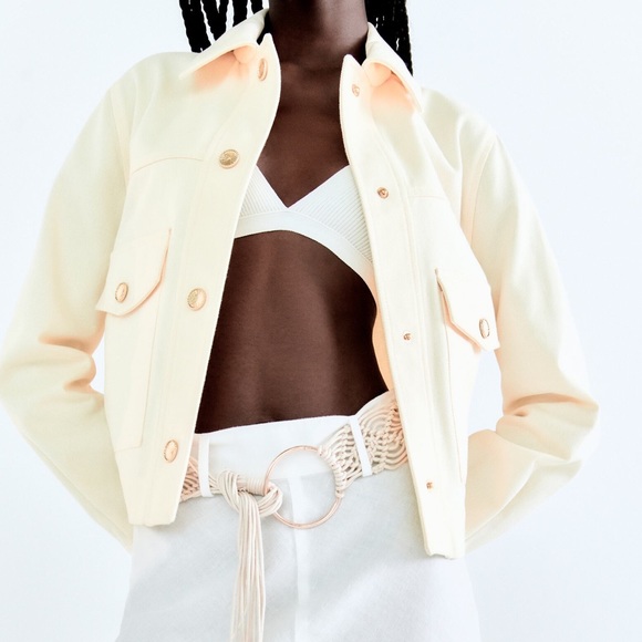 ZARA ECRU DENIM GOLD BUTTON DOWN COLLAR JACKET $89.90 - Picture 6 of 13